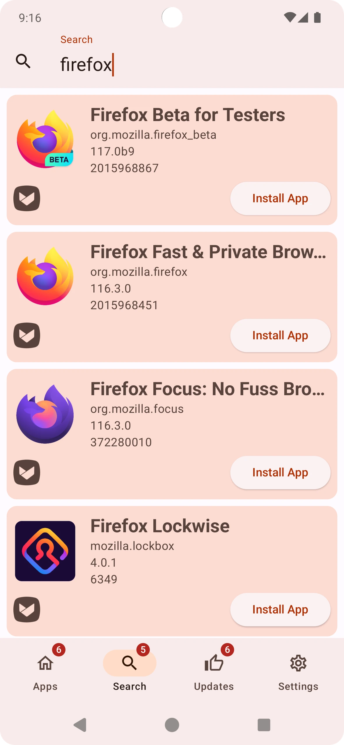 APKUpdater application search results
