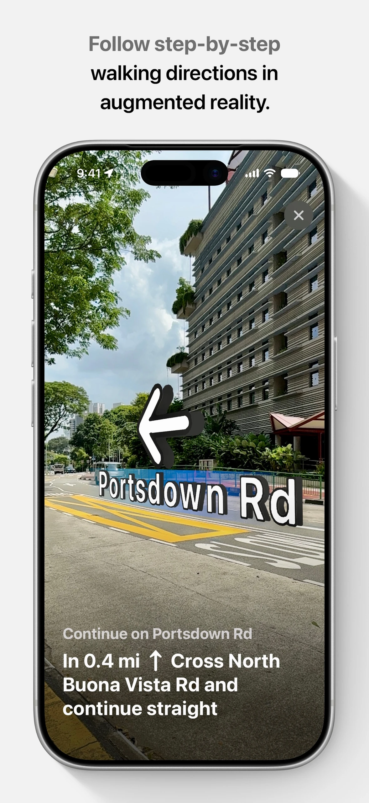 Apple Maps iPhone augmented reality walking directions on Portsdown Road