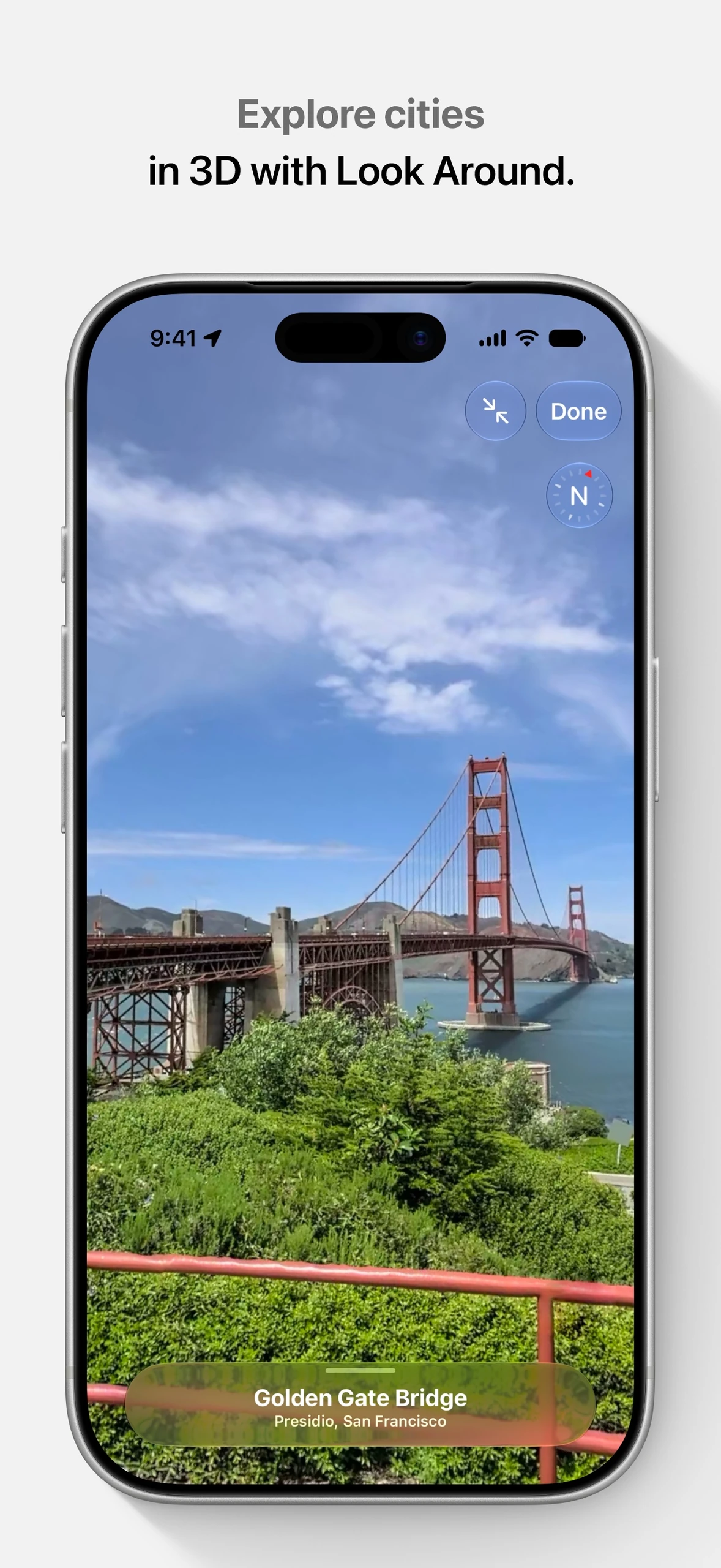 Apple Maps iPhone Look Around view of the Golden Gate Bridge