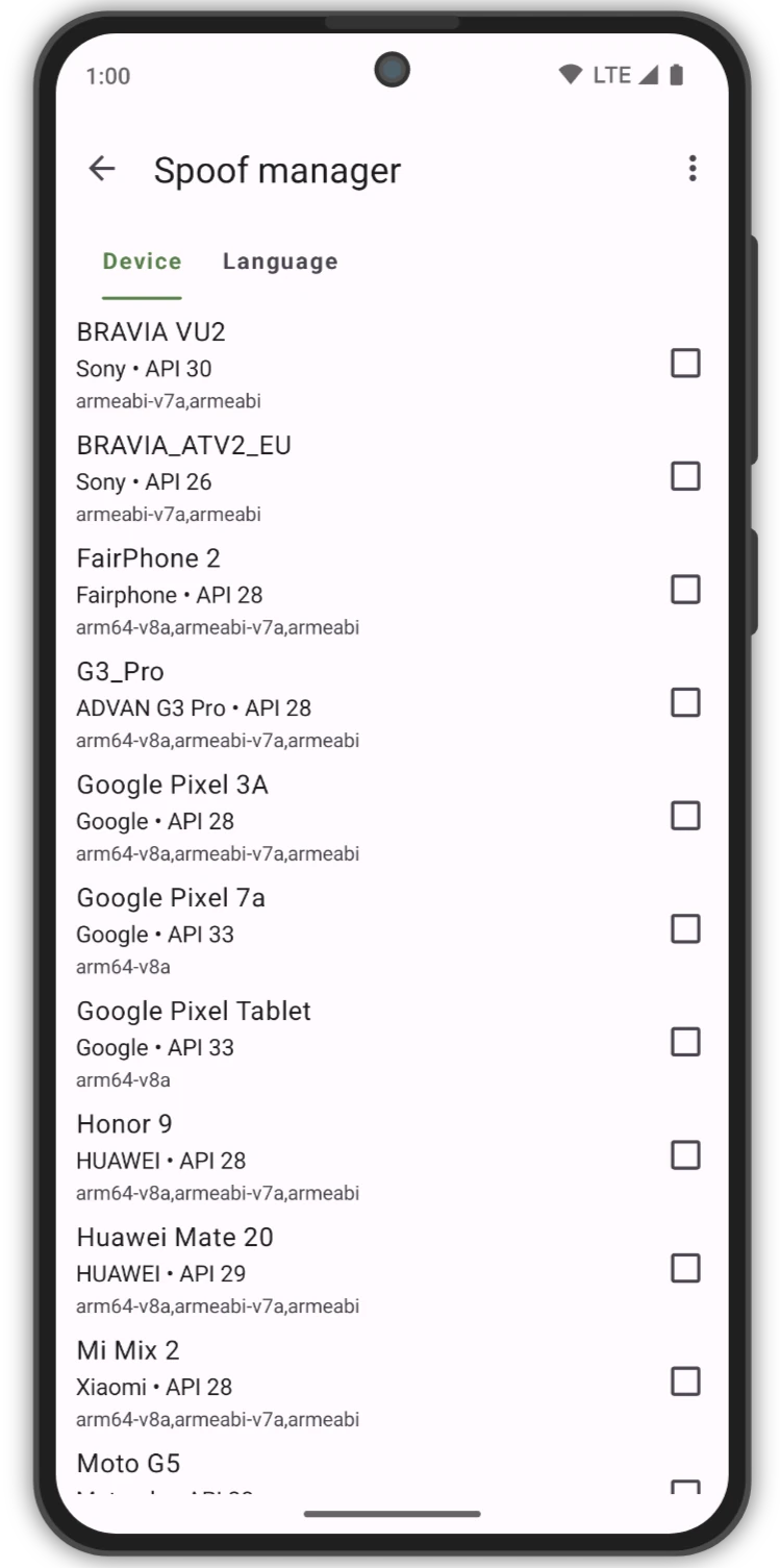 Aurora Store device profile selection