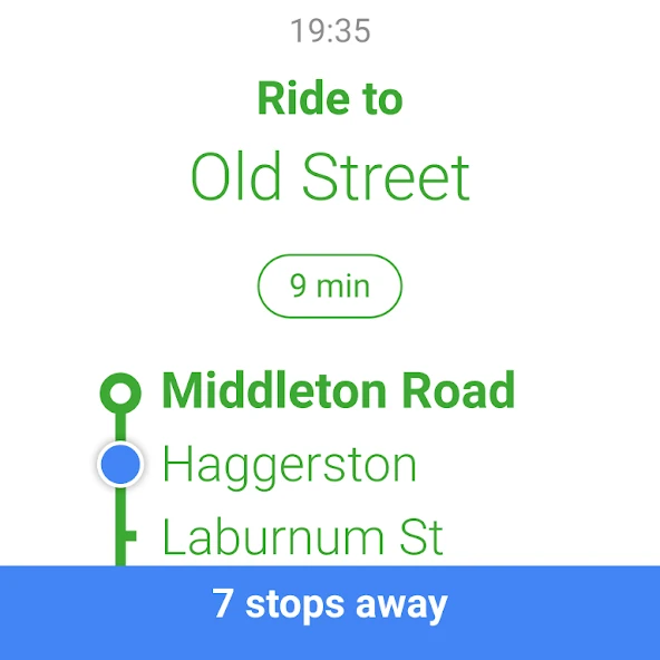 Citymapper wearable bus journey showing stops toward Old Street