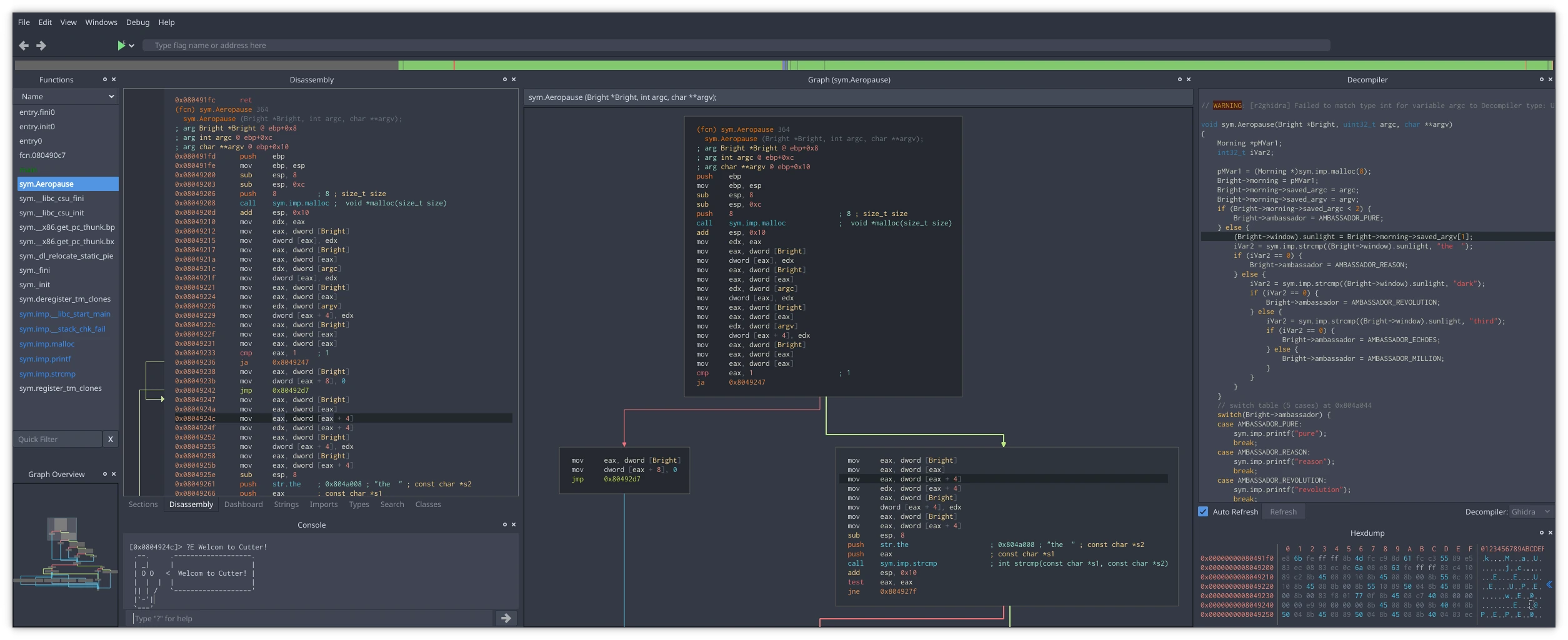 Cutter reverse engineering workspace