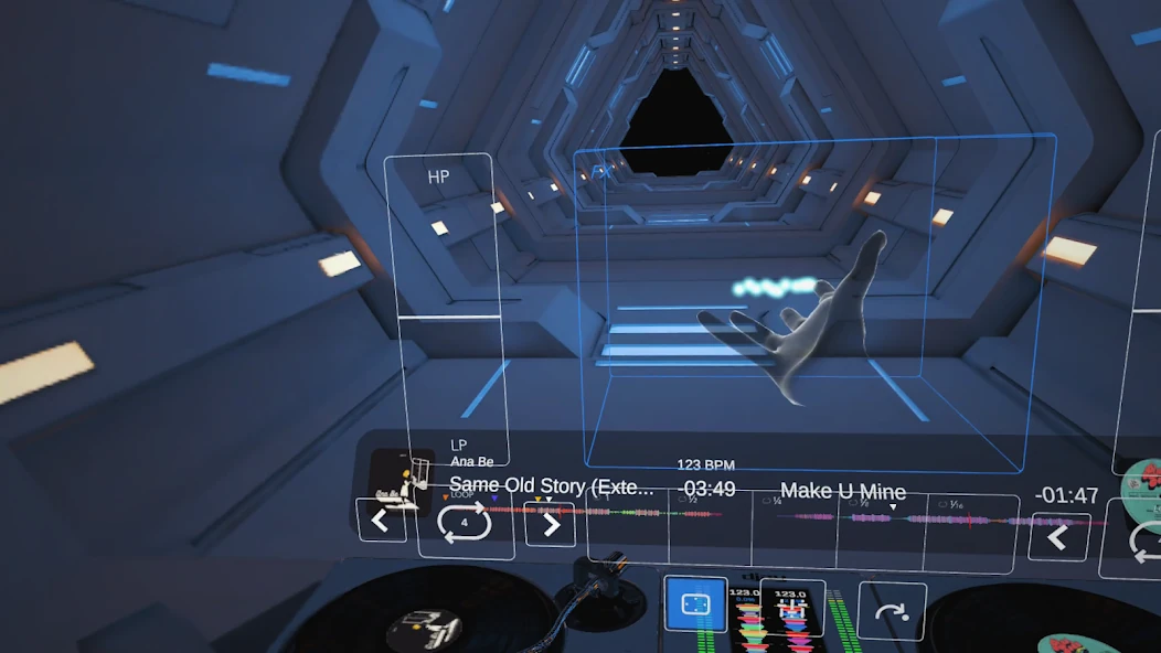 djay spatial filter panel above decks with LP and HP control points