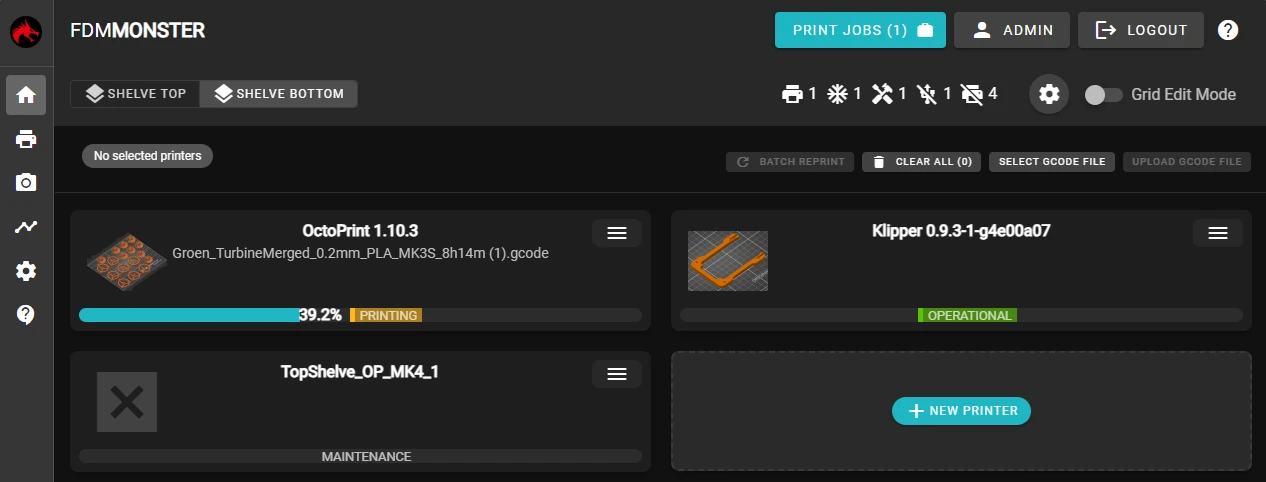 FDM Monster printer dashboard
