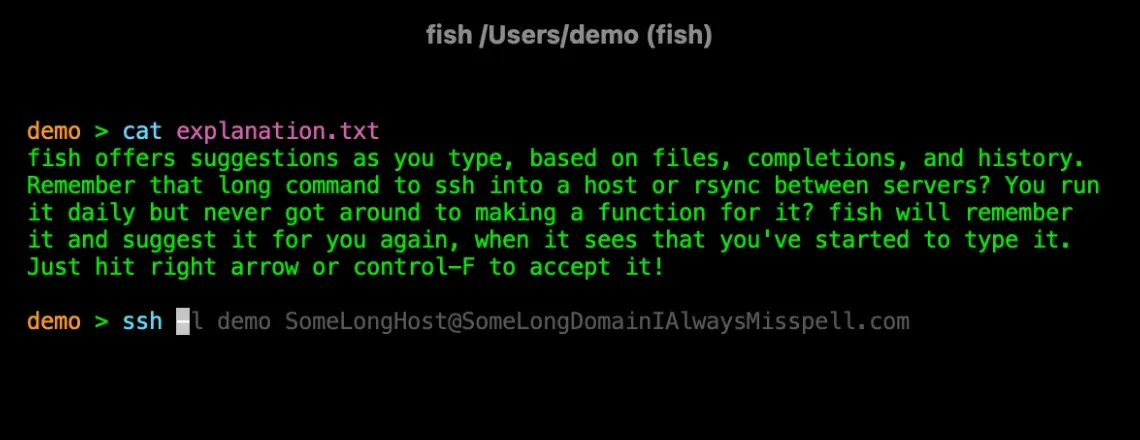 Fish shell inline history-based autosuggestion for an SSH command