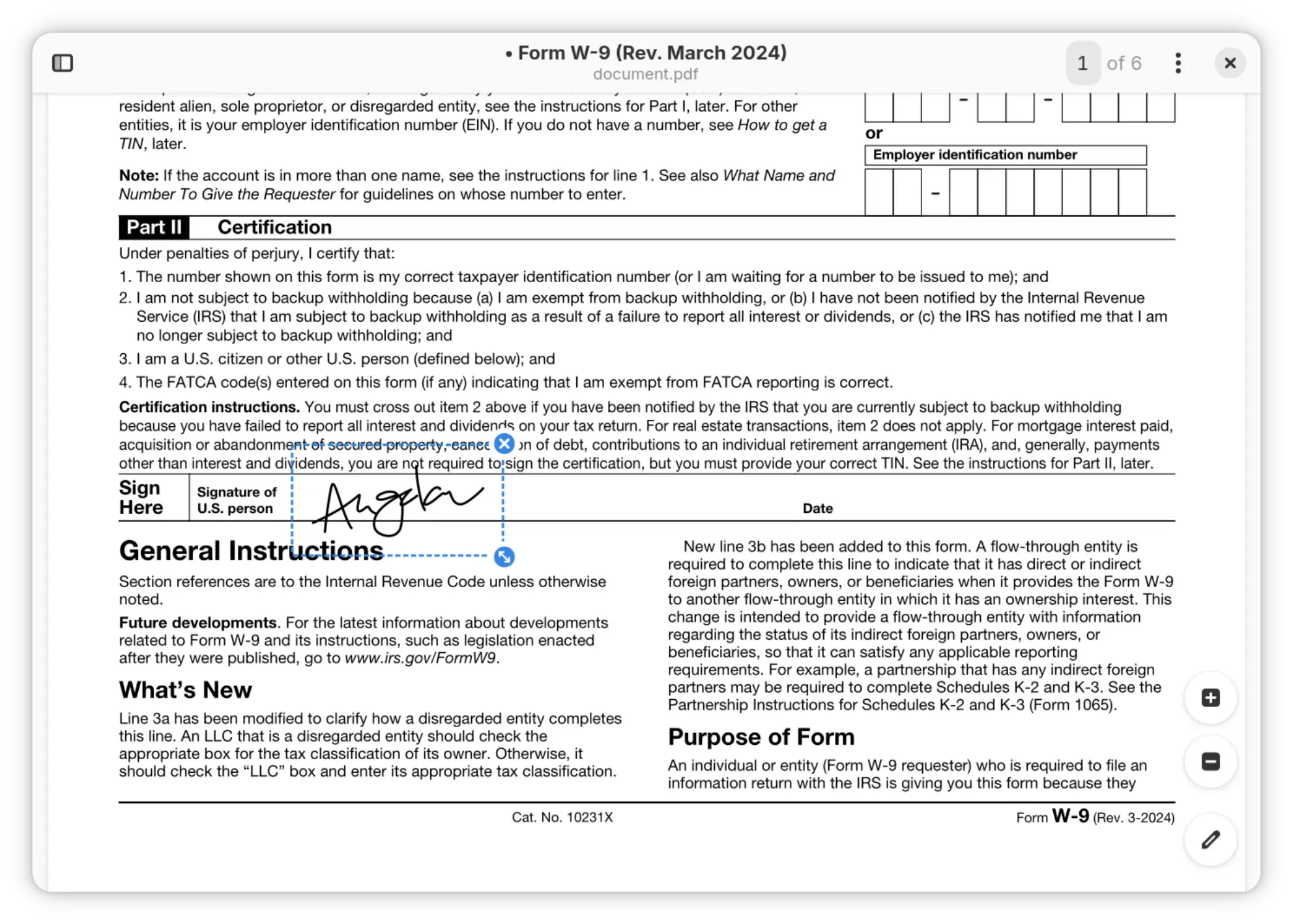 GNOME document viewer positions a visual signature on a PDF form