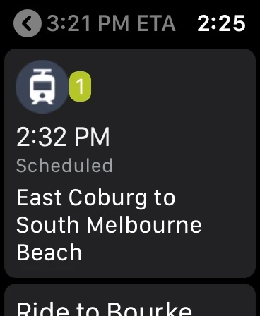 Google Maps Apple Watch scheduled tram step toward South Melbourne Beach and the next instruction