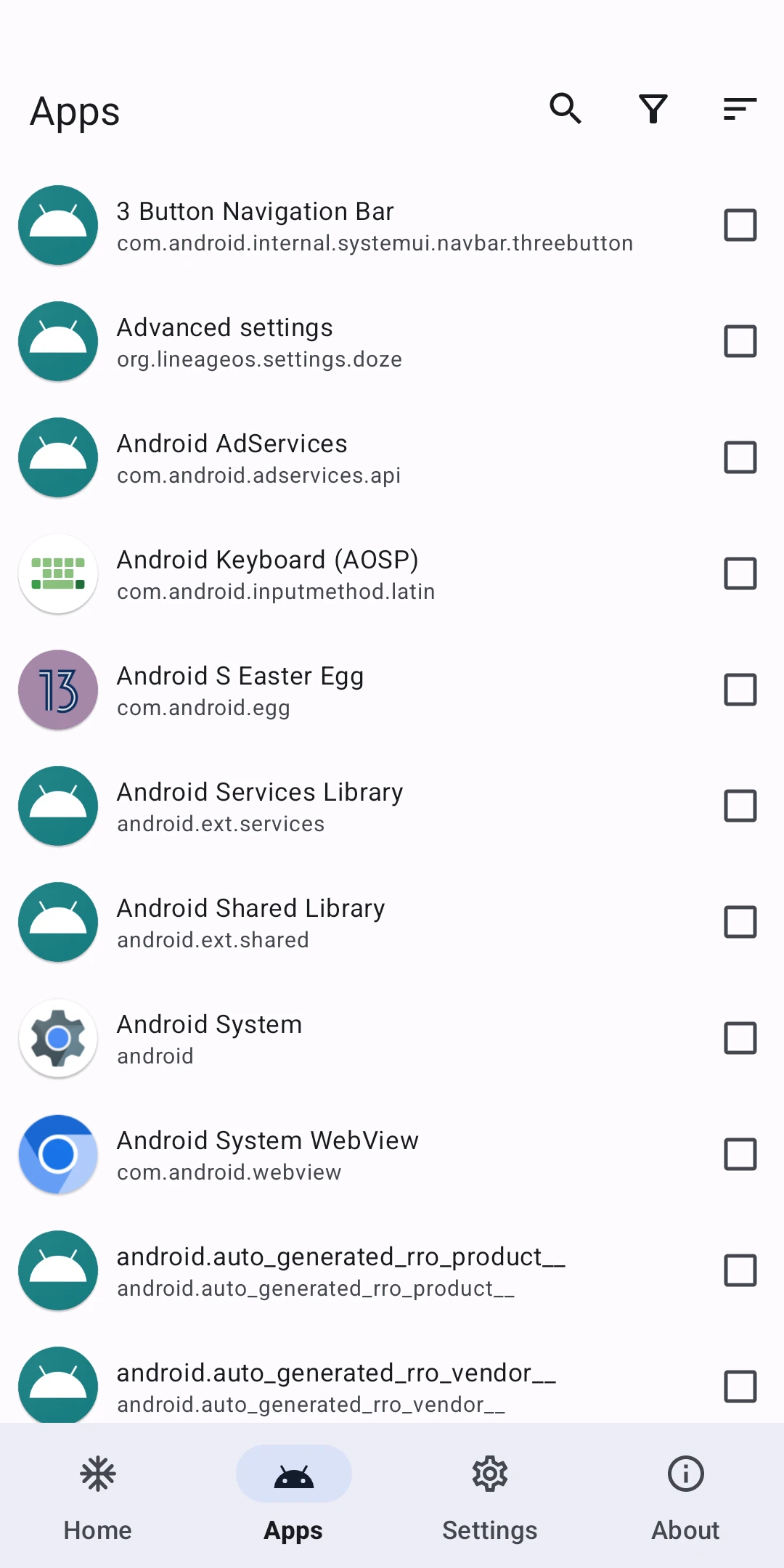 Hail installed application selection list