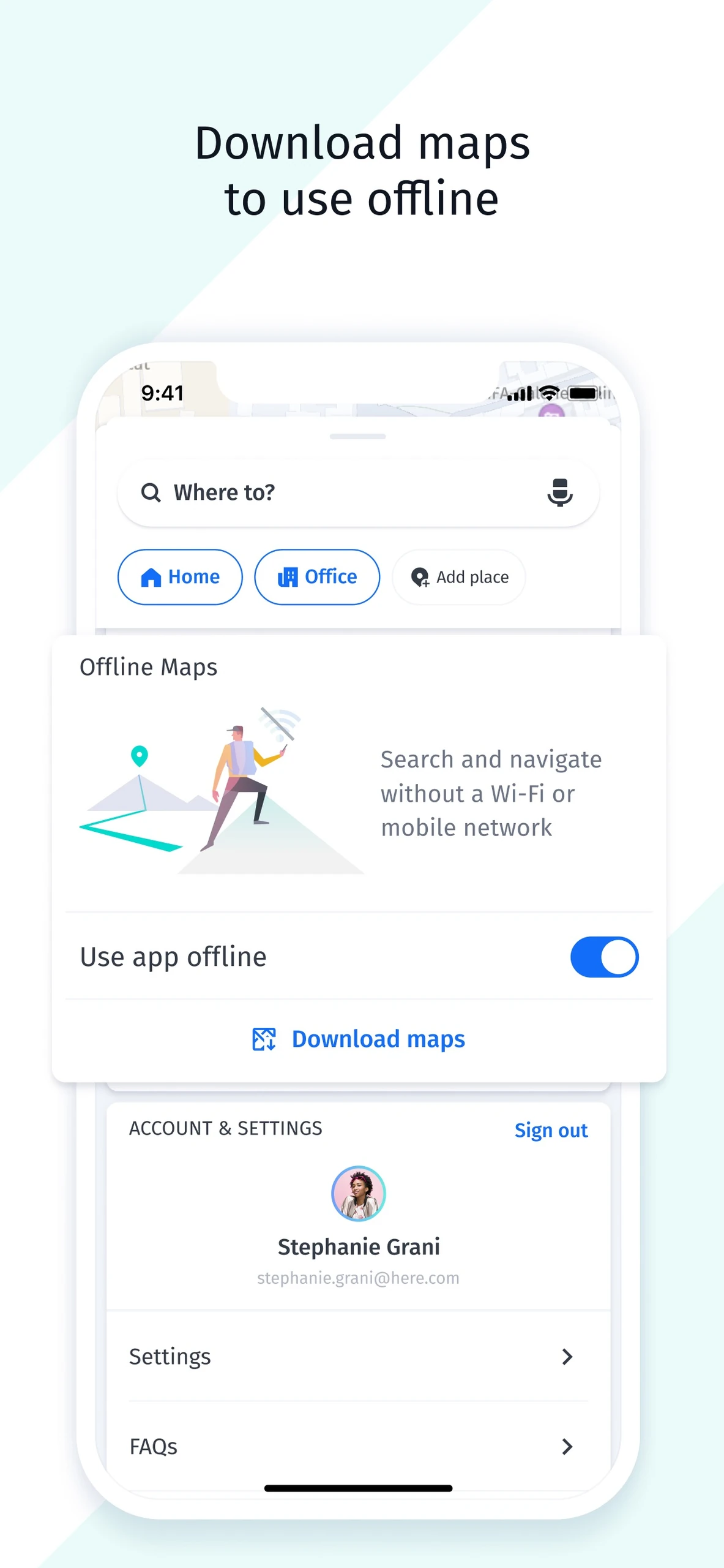iPhone offline maps settings with offline toggle and download control