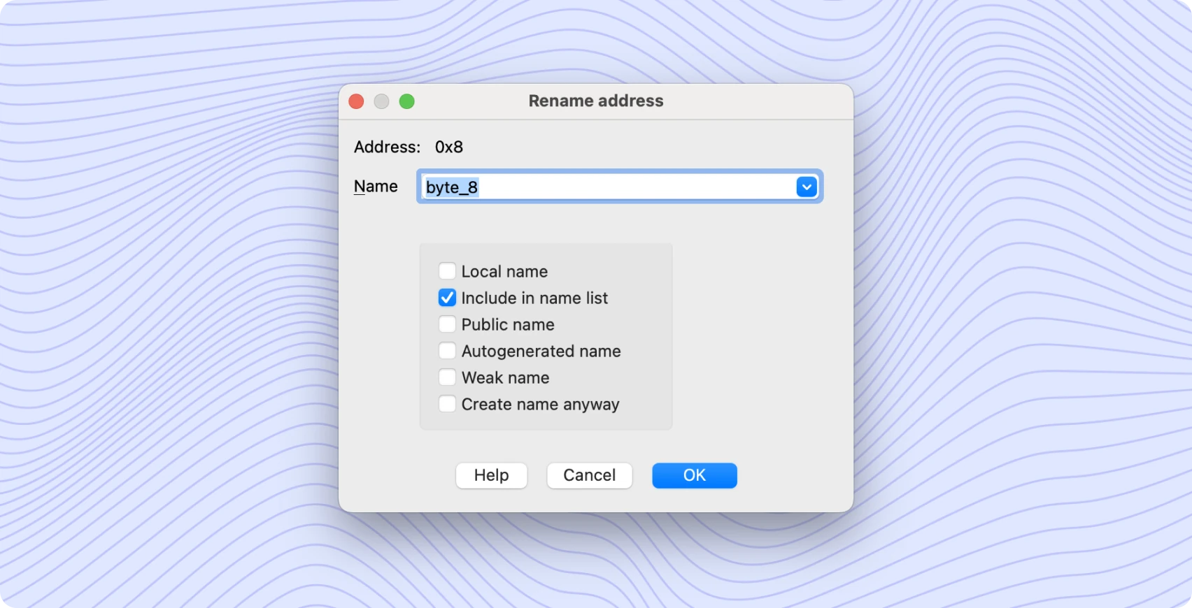 IDA Pro Rename address dialog with local-name and name-list options