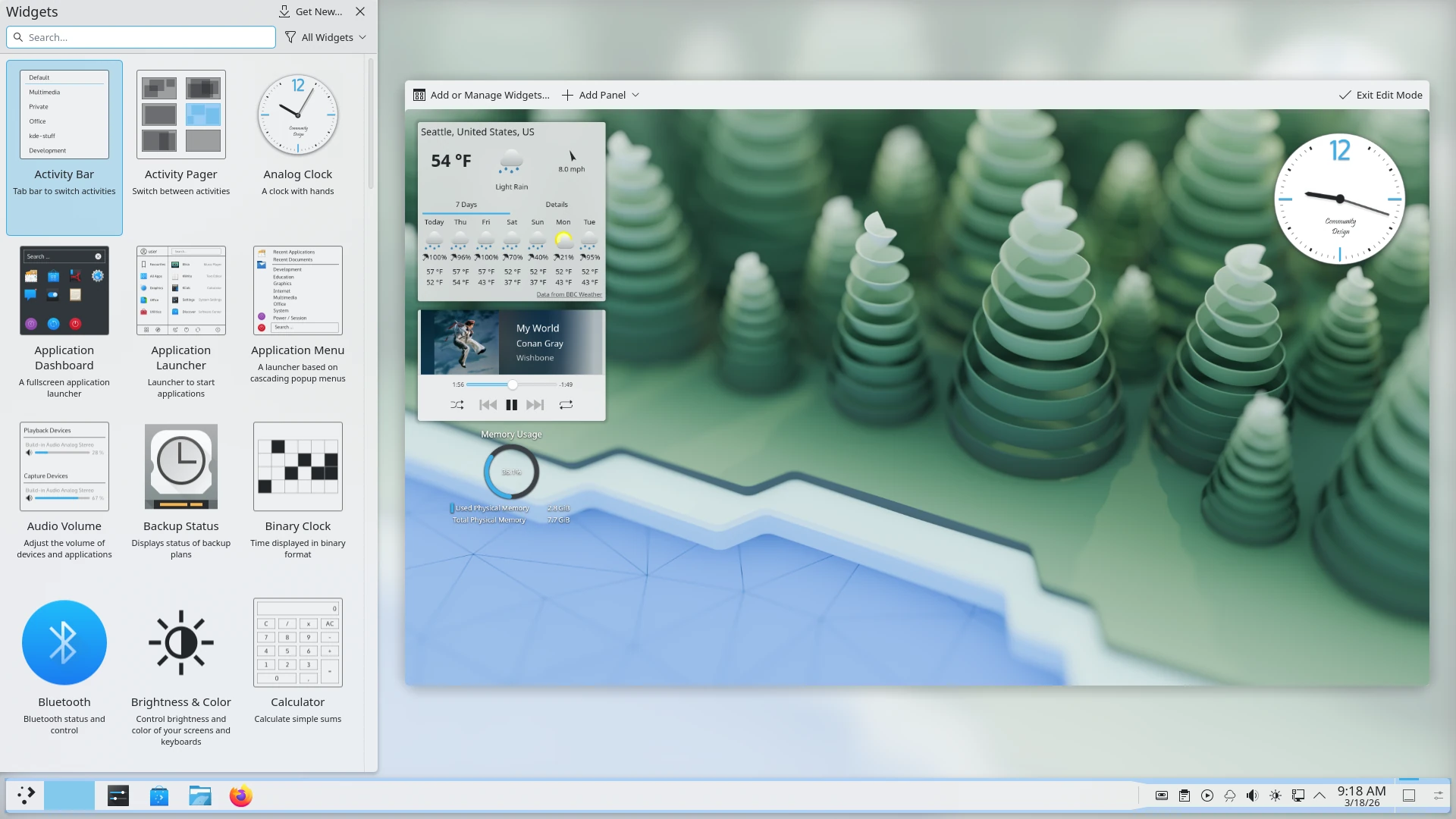 KDE Plasma desktop widget selection