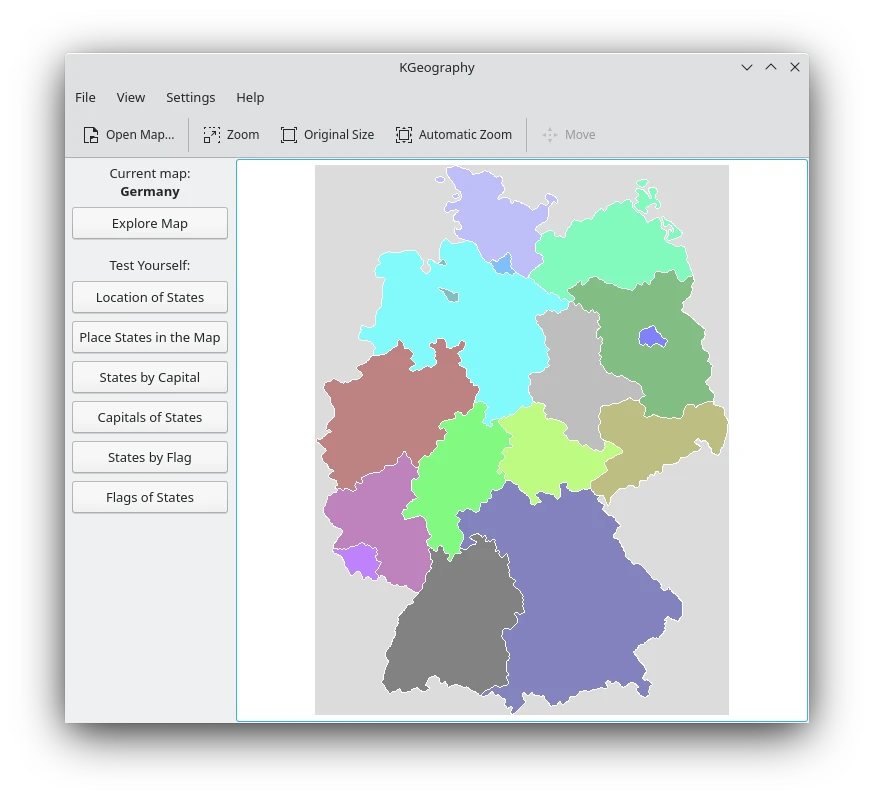 KGeography displaying a map of Germany and geography quiz controls