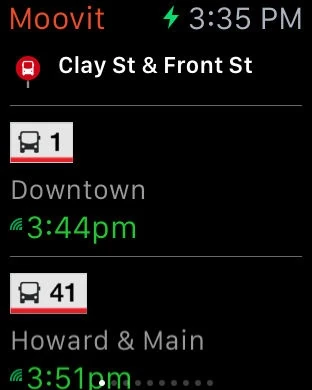 Moovit Apple Watch nearby stops with upcoming bus arrival