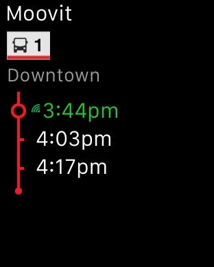 Moovit Apple Watch bus line 1 arrival timeline