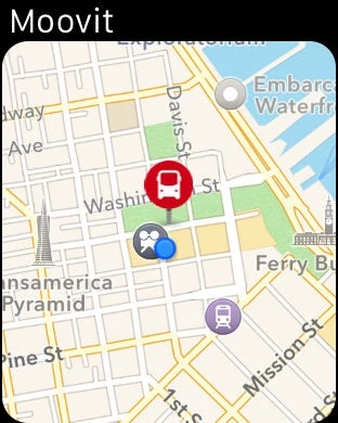 Moovit Apple Watch map showing nearby transit stops