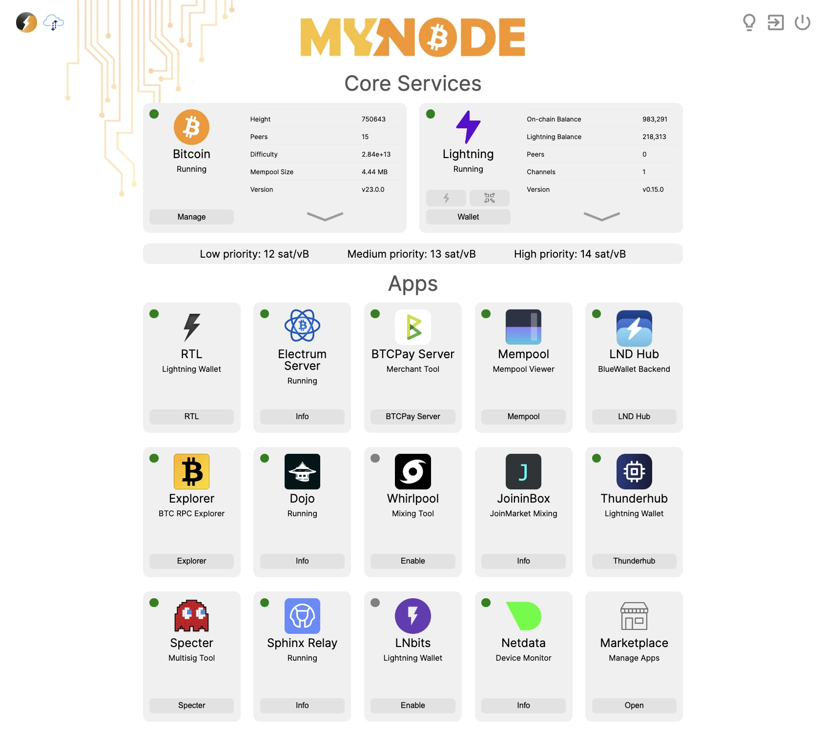 MyNode services dashboard