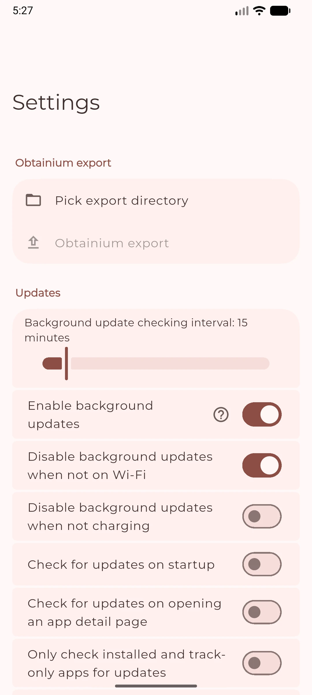 Obtainium background update and network settings