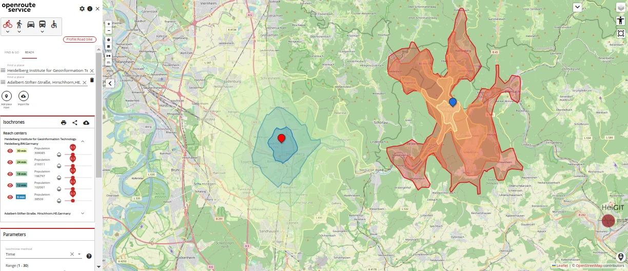 openrouteservice isochrone map