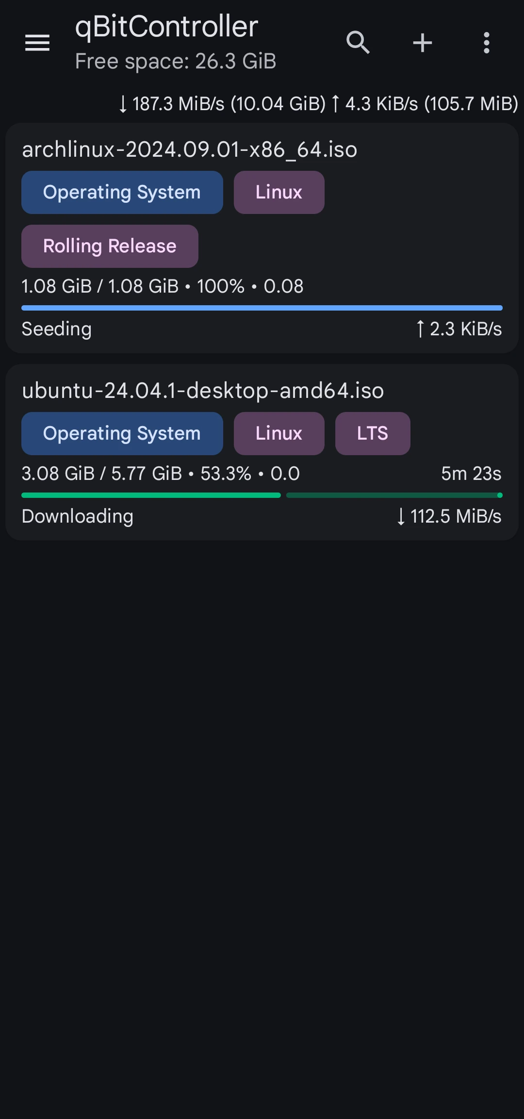 qBitController torrent list in dark mode