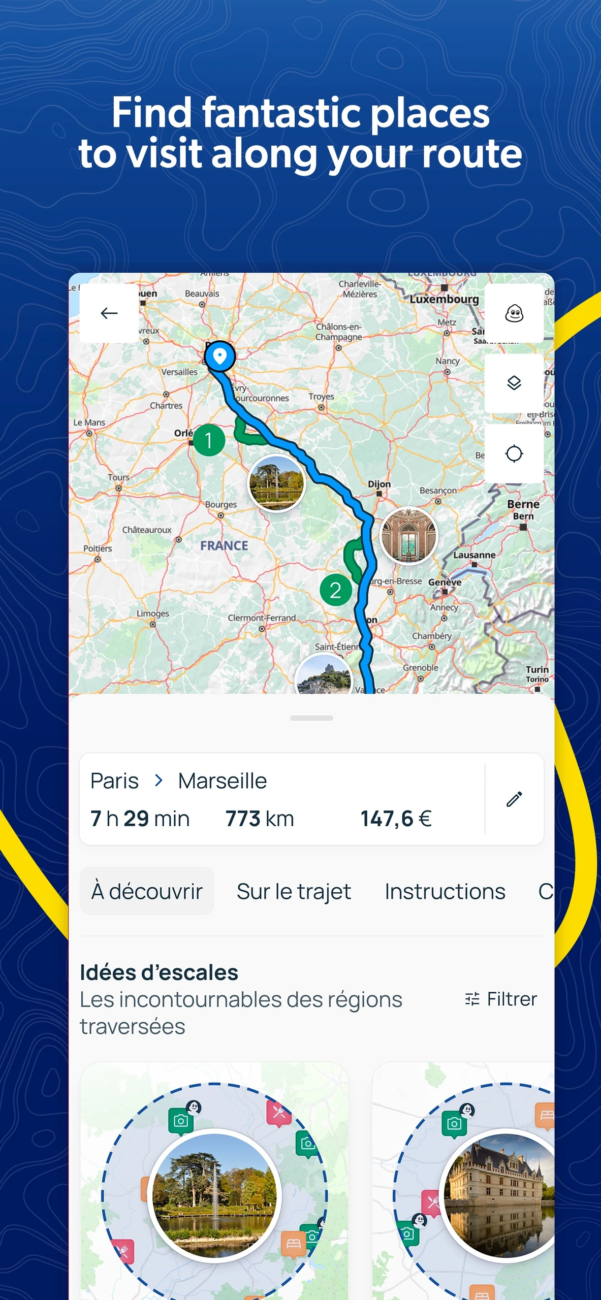 ViaMichelin route map and stopover suggestions along the Paris to Marseille journey