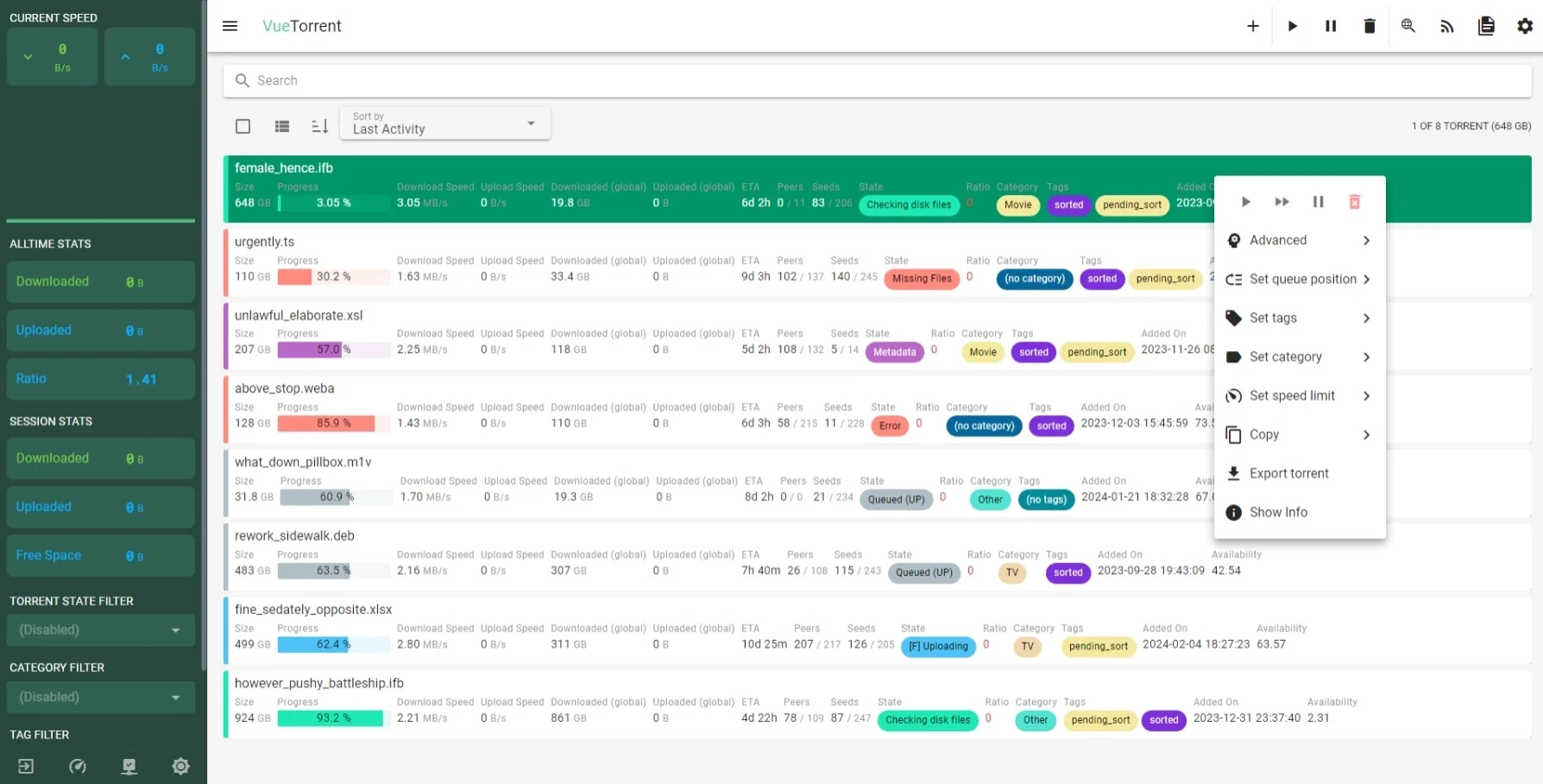 VueTorrent transfer dashboard