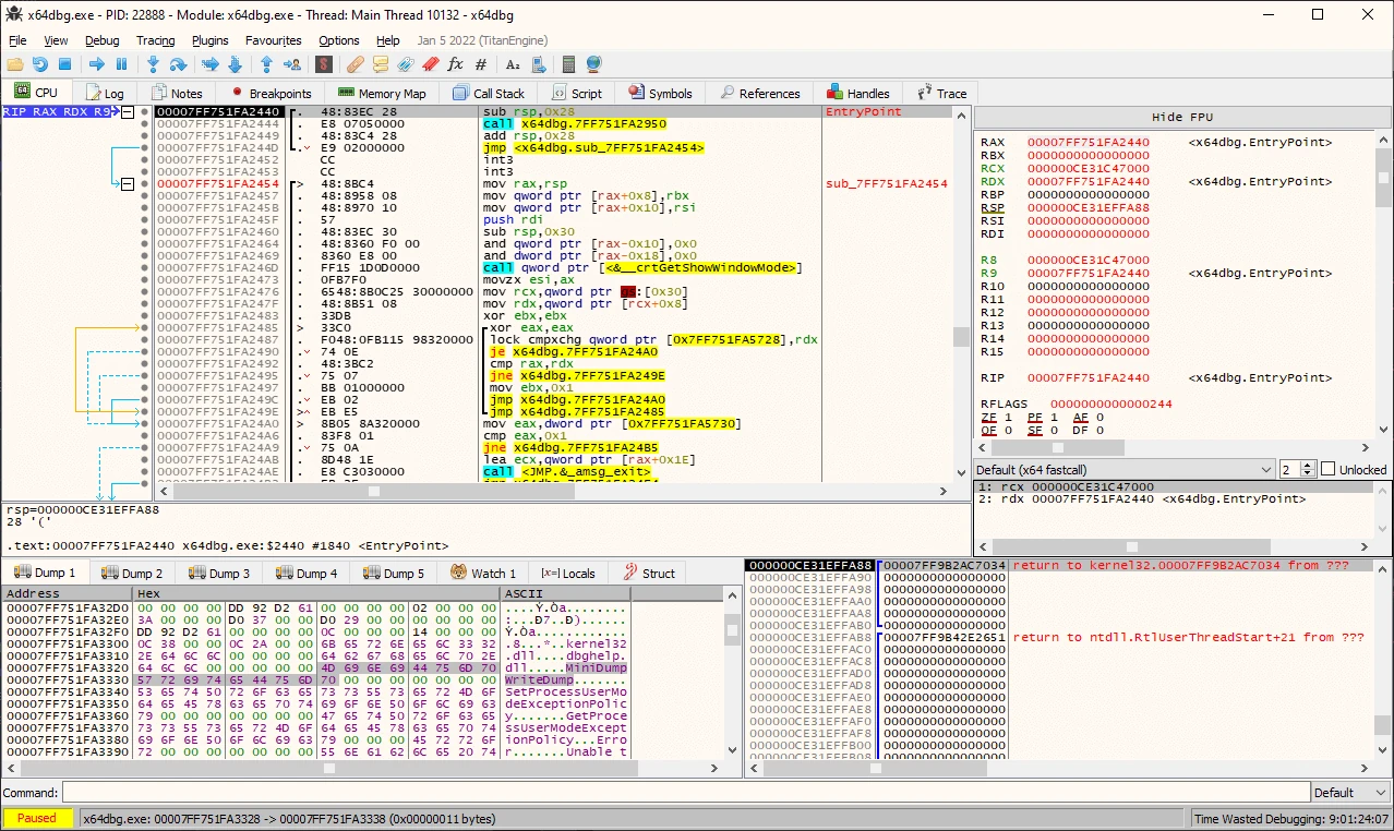 x64dbg debugging workspace